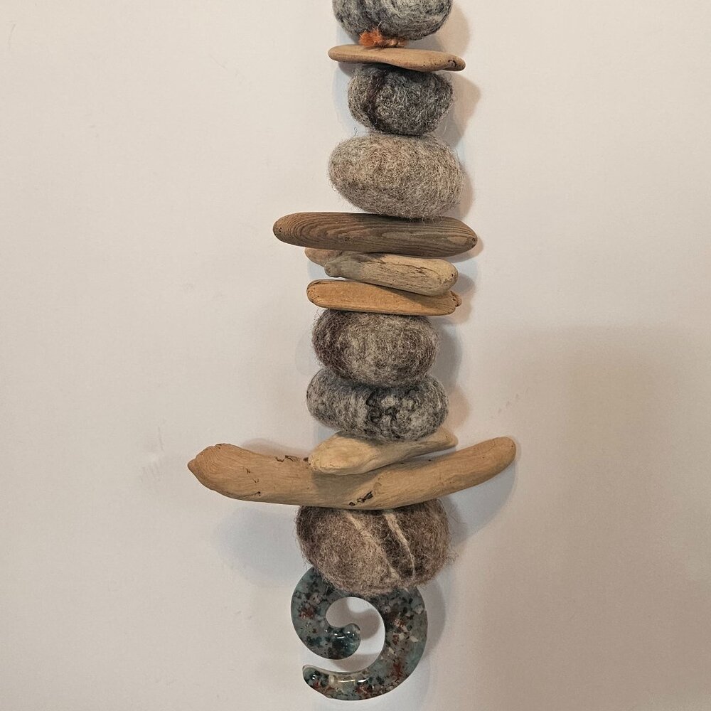 Bohemian Dream Catcher & Oil Diffuser Hand Felted Wool, Driftwood & Fused Glass